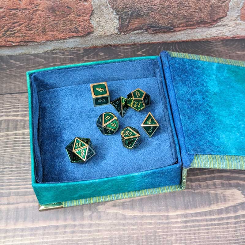 Green & Blue Dice Box with Snap Closure