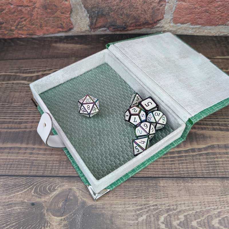 Green Mint & Gray Dice Box with Leather Strap