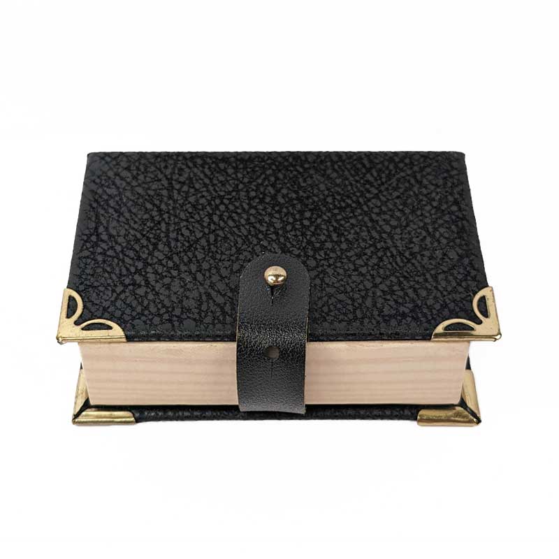 Black Mini Book Shaped Dice Box with Leather Strap