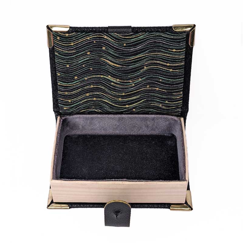 Black Mini Book Shaped Dice Box with Leather Strap