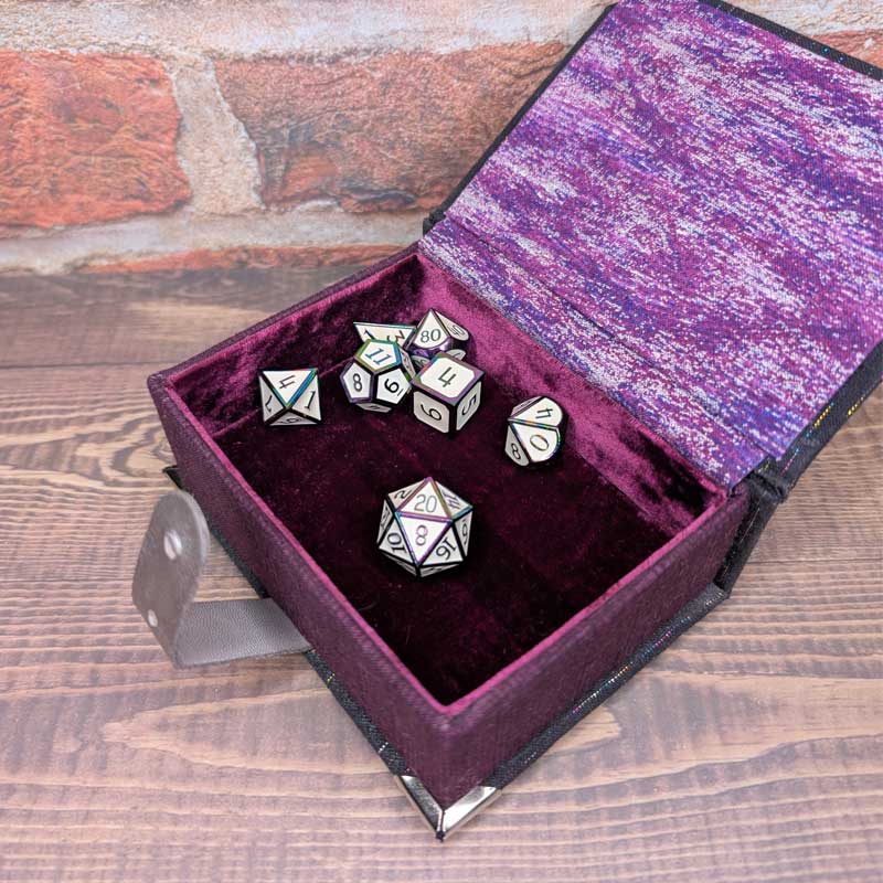 Black & Purple Dice Box with Leather Strap