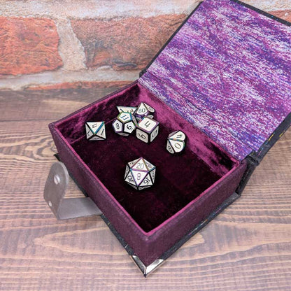 Black & Purple Dice Box with Leather Strap
