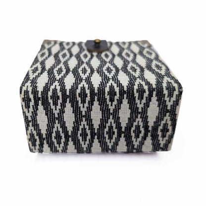 Black & White Diamond Dice Box with Leather Strap
