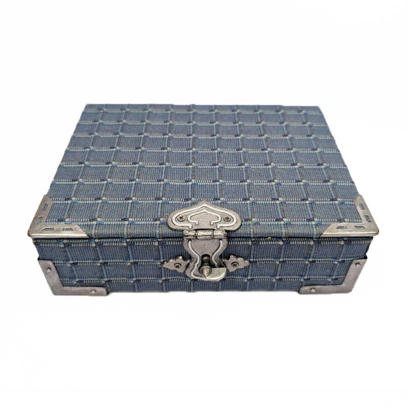 Blue & Silver Dice Chest with Metal Latch
