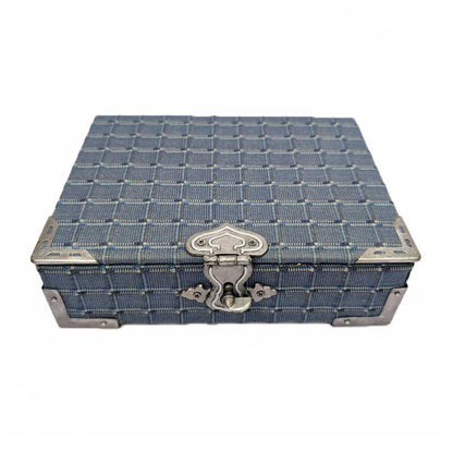 Blue & Silver Dice Chest with Metal Latch