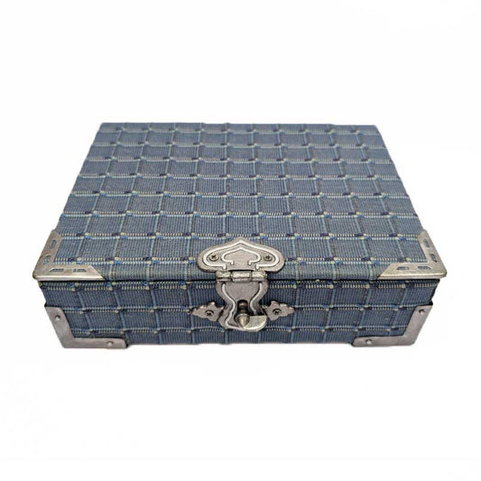Blue & Silver Dice Chest with Metal Latch