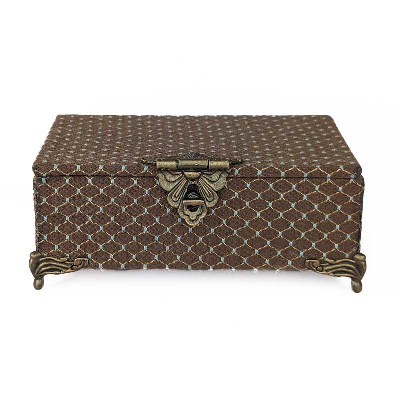 Brown & Gold Dice Chest with Metal Latch