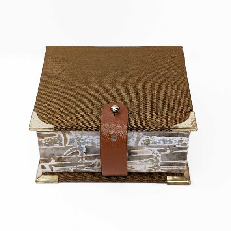 Brown & Blue Dice Box with Leather Strap Closure
