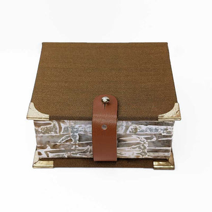 Brown & Blue Dice Box with Leather Strap Closure
