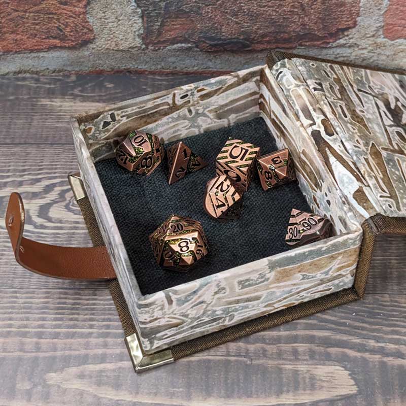 Brown & Blue Dice Box with Leather Strap Closure