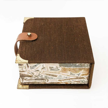 Brown & Blue Dice Box with Leather Strap Closure