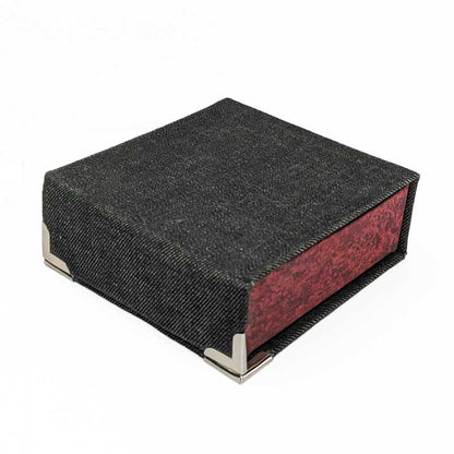 Black & Red Denim Dice Box with Snap Closure