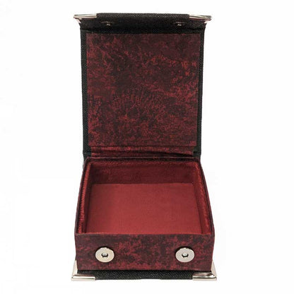 Black & Red Denim Dice Box with Snap Closure