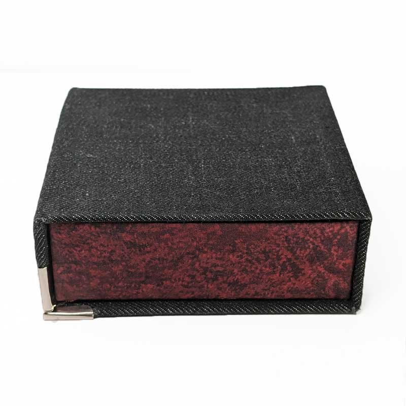 Black & Red Denim Dice Box with Snap Closure