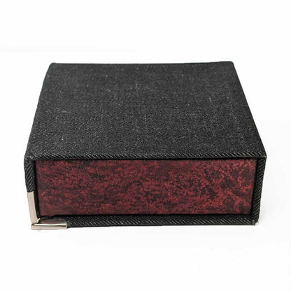 Black & Red Denim Dice Box with Snap Closure