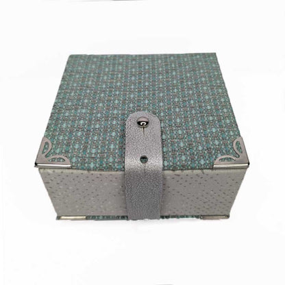 Gray & Teal Dice Box with Leather Strap