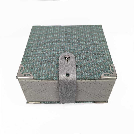 Gray & Teal Dice Box with Leather Strap