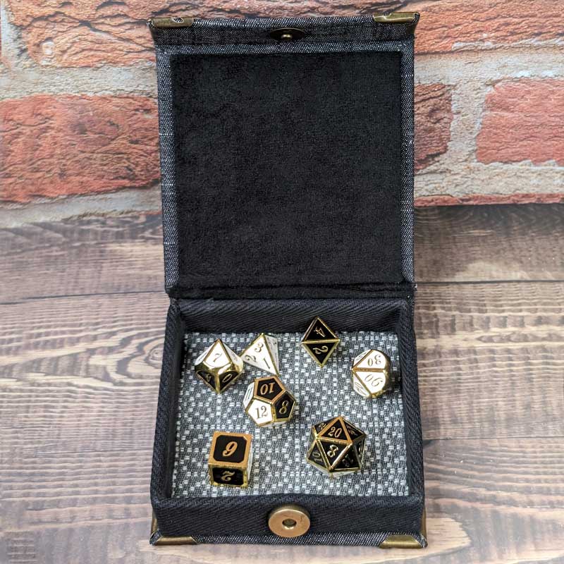 Black Denim Mini Dice Box with Snap Closure