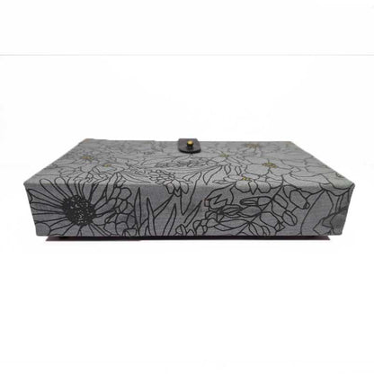 Gray & Black Floral Dice Box with Leather Strap