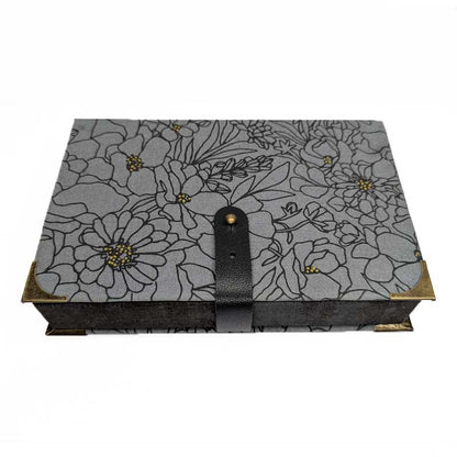 Gray & Black Floral Dice Box with Leather Strap