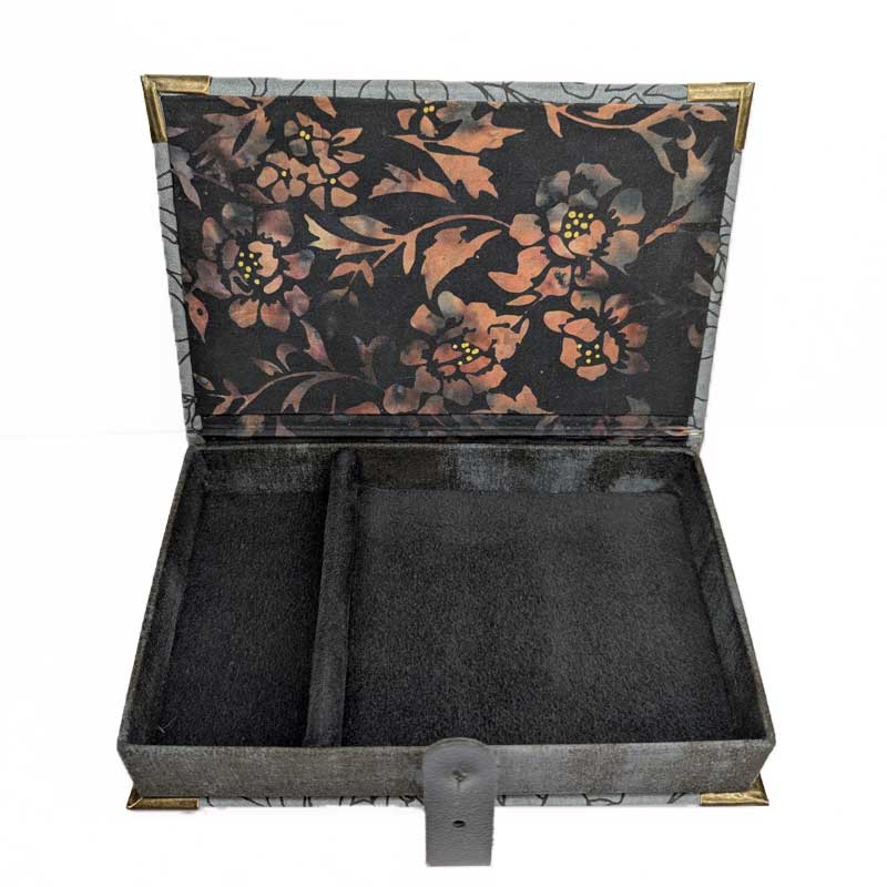 Gray & Black Floral Dice Box with Leather Strap