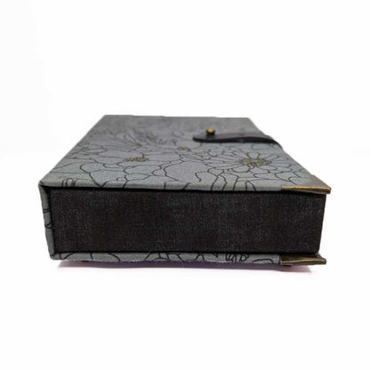 Gray & Black Floral Dice Box with Leather Strap