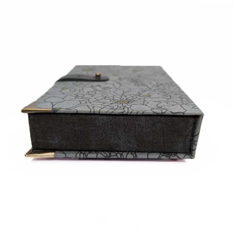 Gray & Black Floral Dice Box with Leather Strap