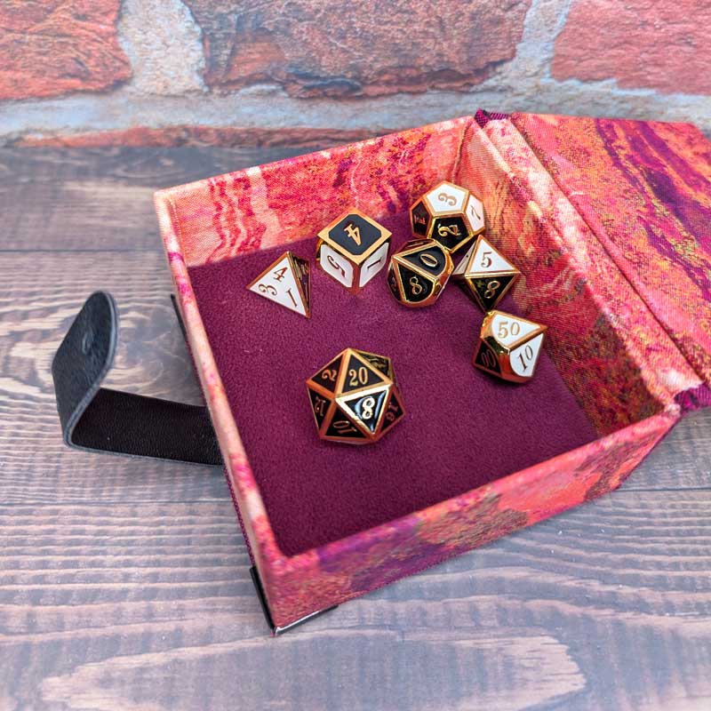 Pink & Orange Dice Box with Leather Strap