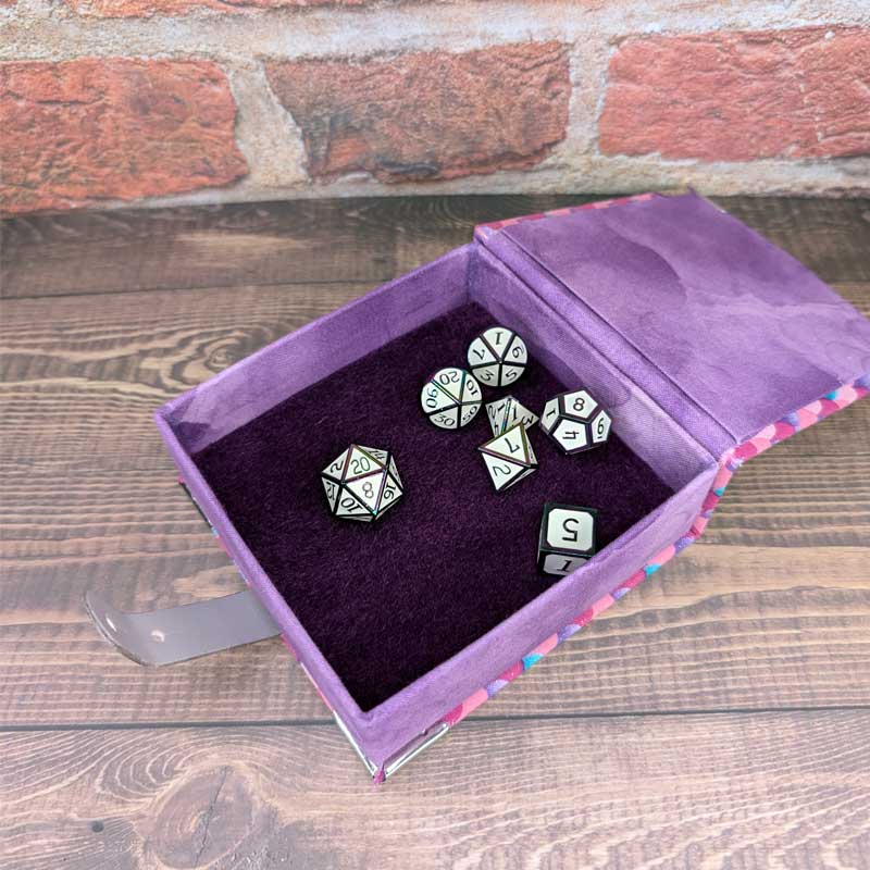 Pink & Purple Glitter Dice Box with Leather Strap