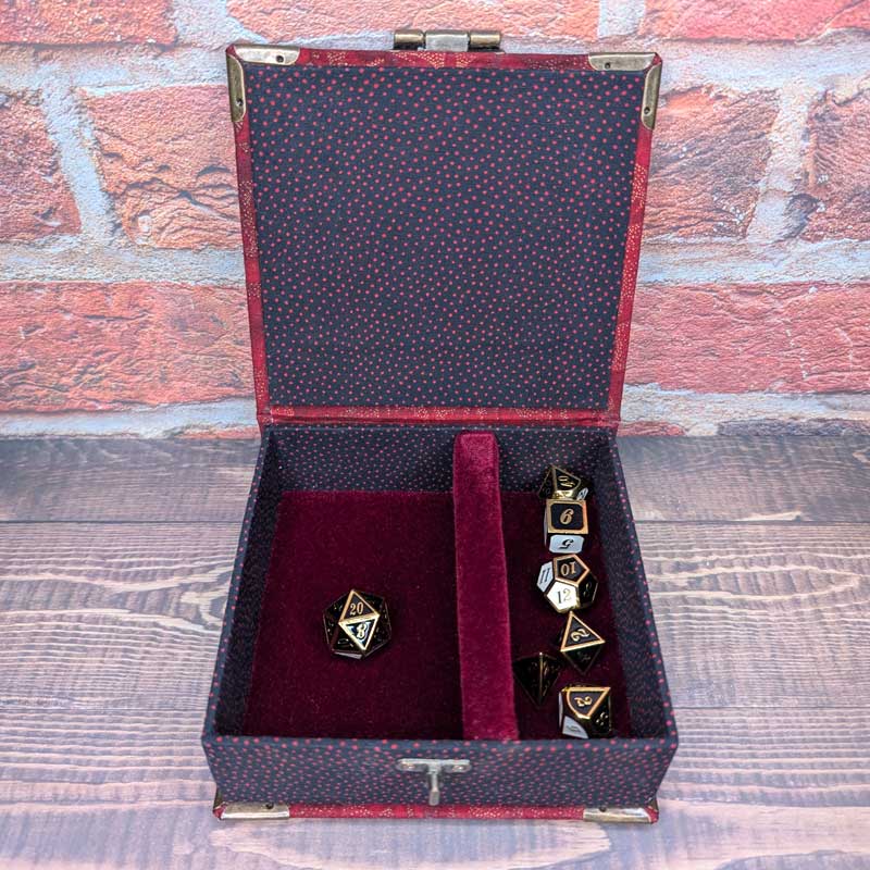 Red & Gold Filagree Dice Box with Metal Latch