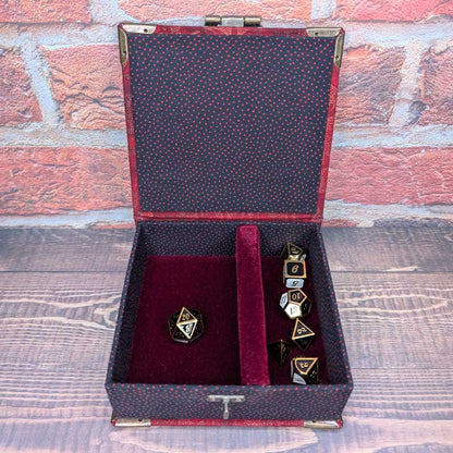 Red & Gold Filagree Dice Box with Metal Latch