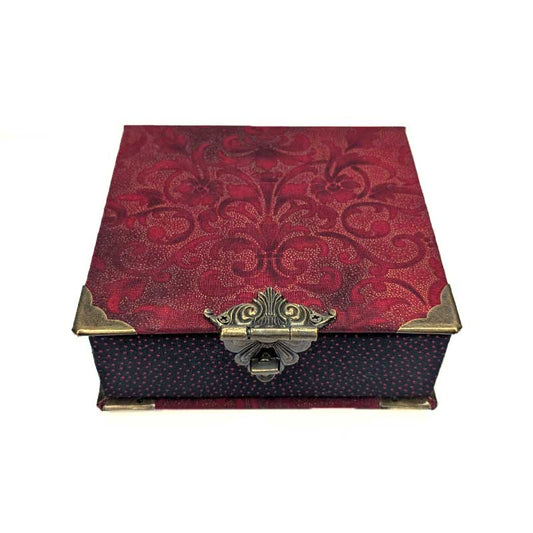 Red & Gold Filagree Dice Box with Metal Latch